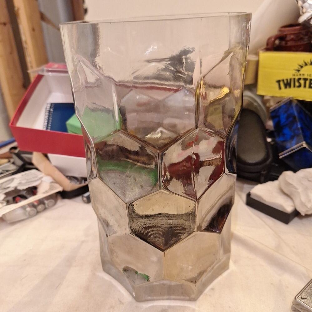 Glass Vase With Metalic Finish 6"x9.75". Art Decco Beehive Pattern